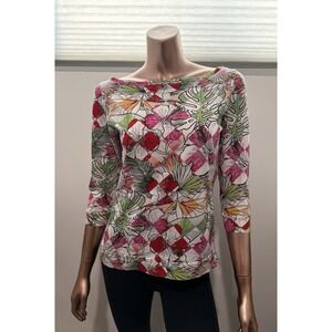 Made In Italy Ultra Chic Euro Flare Floral Colorful Boat Neck Cotton Shirt Top/S